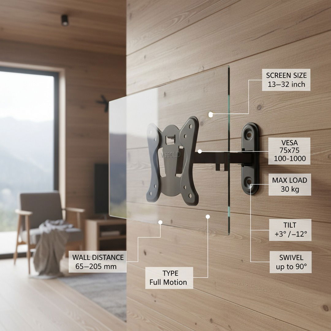 VGSOLID 111 – Compact Full Motion TV & Monitor Wall Mount for 13″–32″ Screens
