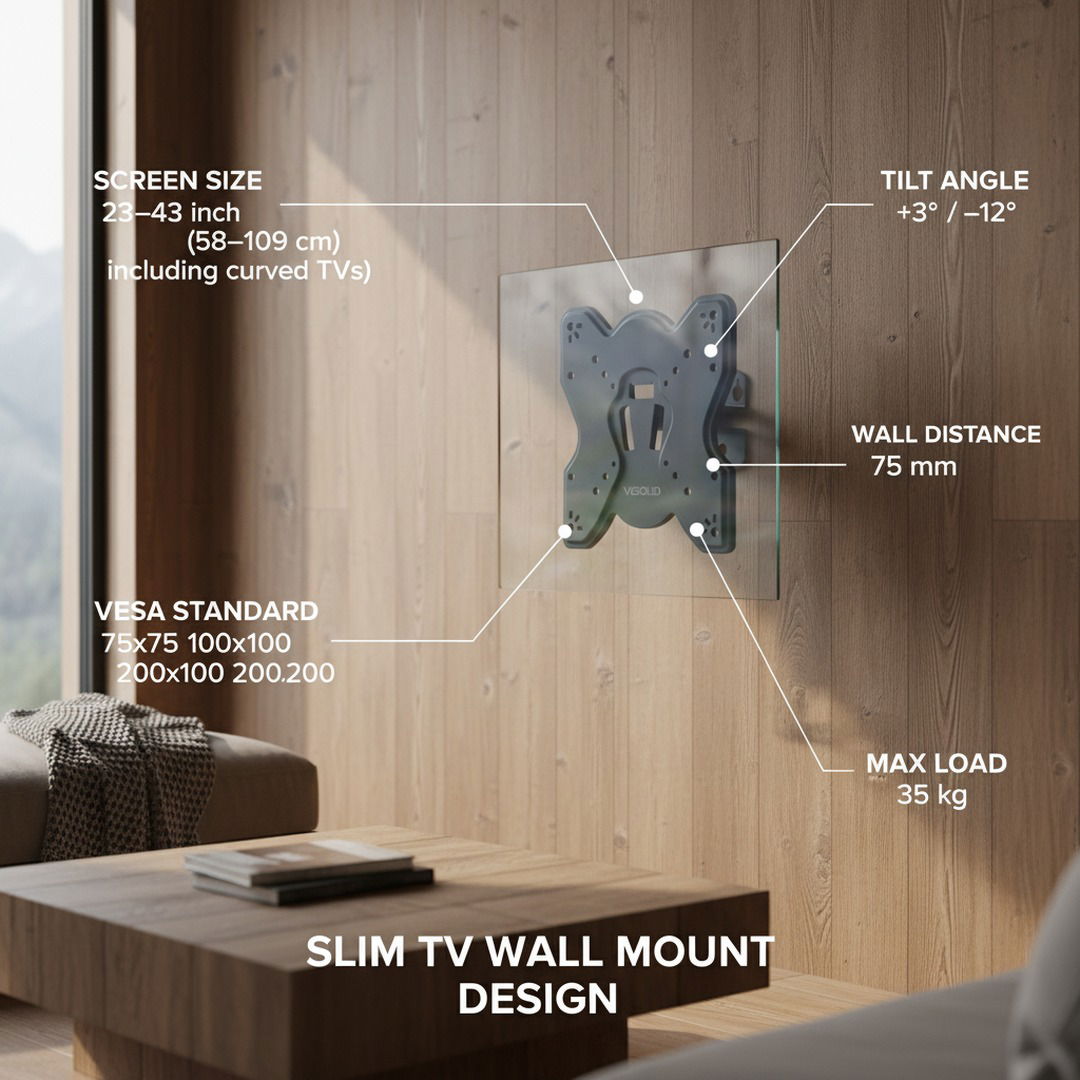 VGSOLID 220 – Full Motion TV Wall Mount for 23″–43″ Screens