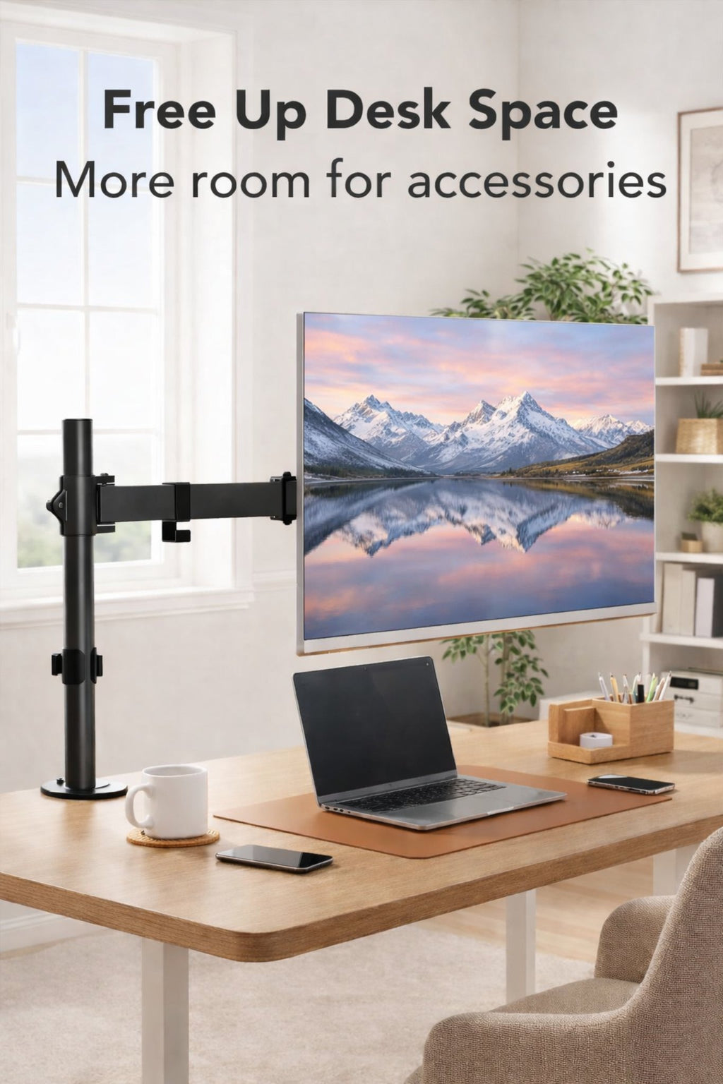 Suport monitor reglabil VGSOLID AC12 – Suportă ecrane de 17–32″, VESA 75×75 / 100×100, capacitate 0–9 kg, înclinare ±45°, rotație 360° – Montare pe birou, Negru
