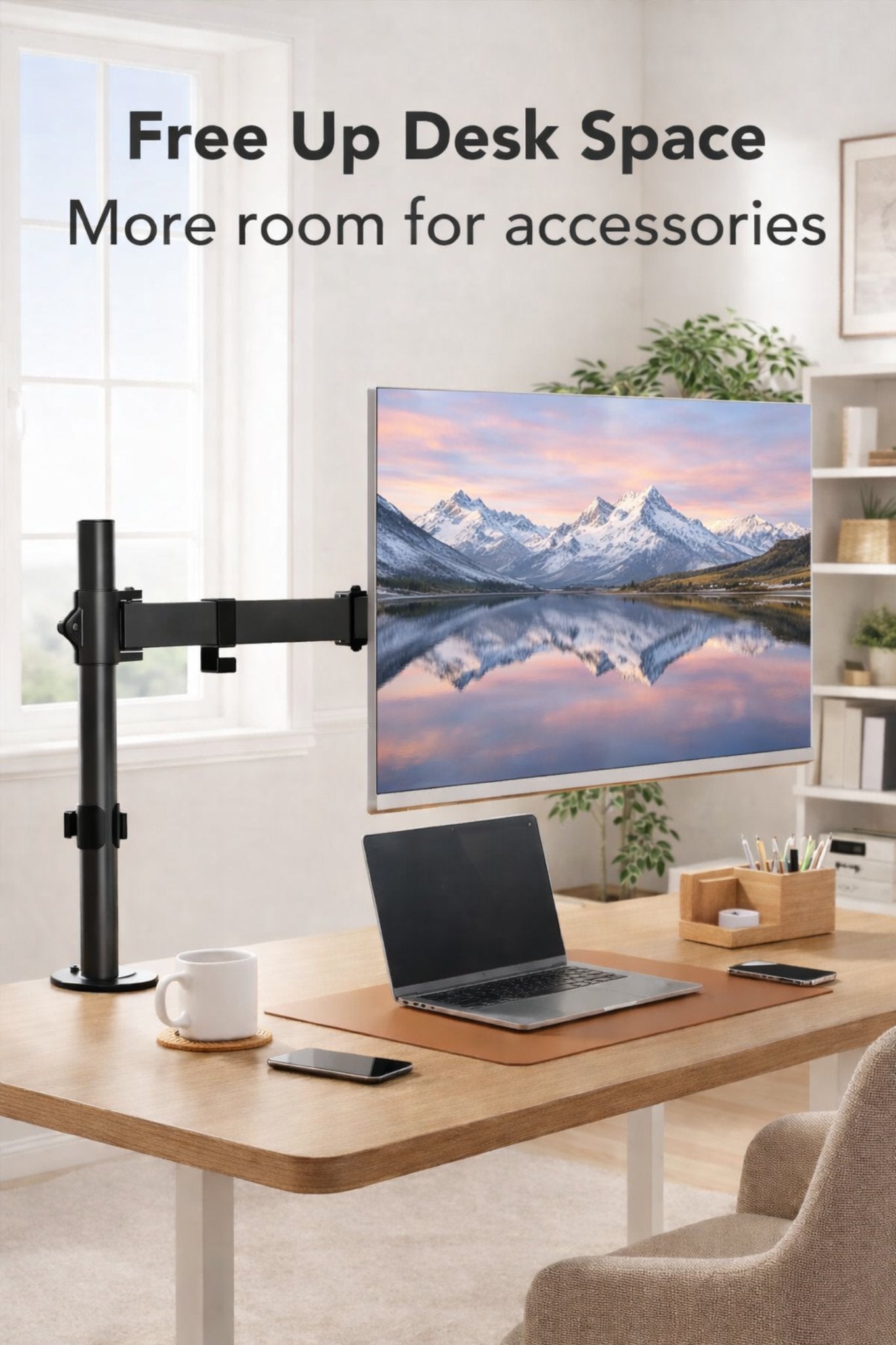 Suport monitor reglabil VGSOLID AC12 – Suportă ecrane de 17–32″, VESA 75×75 / 100×100, capacitate 0–9 kg, înclinare ±45°, rotație 360° – Montare pe birou, Negru