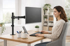Suport monitor reglabil VGSOLID AC12 – Suportă ecrane de 17–32″, VESA 75×75 / 100×100, capacitate 0–9 kg, înclinare ±45°, rotație 360° – Montare pe birou, Negru