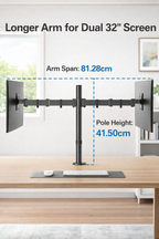 Suport de birou VGSOLID AC24 pentru două monitoare – 17″–32″, VESA 75×75/100×100, 0–9 kg, Înclinare ±45°, Rotire 360°