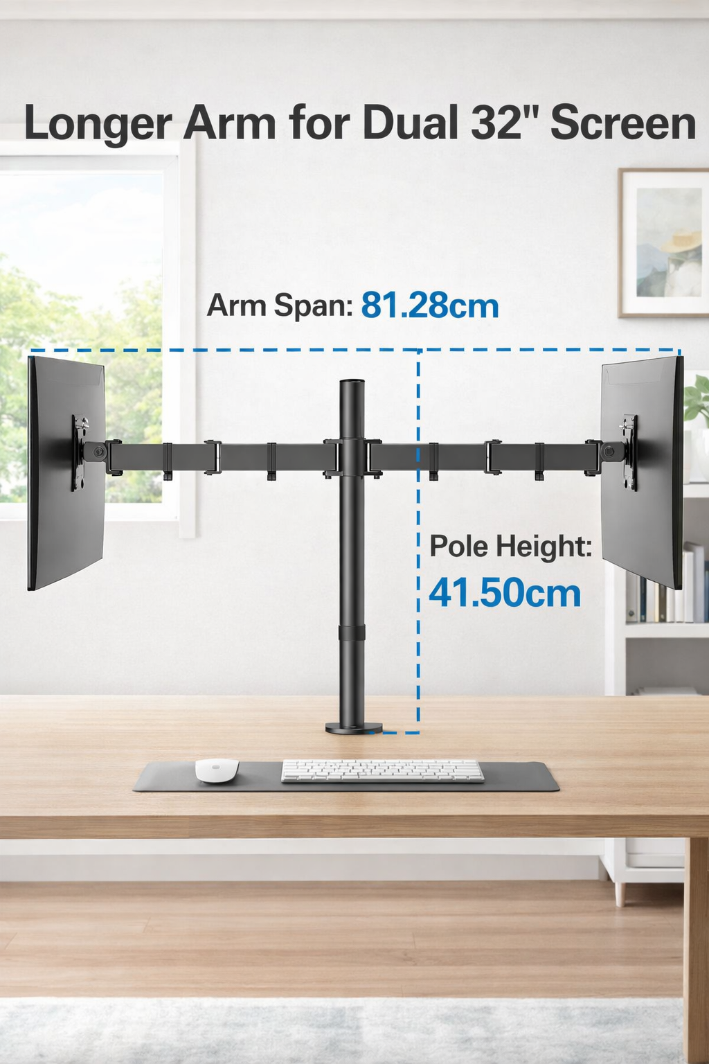 Suport de birou VGSOLID AC24 pentru două monitoare – 17″–32″, VESA 75×75/100×100, 0–9 kg, Înclinare ±45°, Rotire 360°