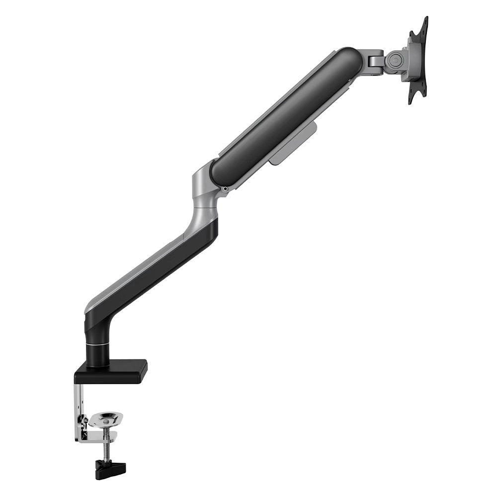 Braț monitor cu un singur arc pneumatic VGSOLID, pentru ecrane de 17–32″, VESA 75×75 / 100×100, înclinare ±45° și rotație 360° – Negru