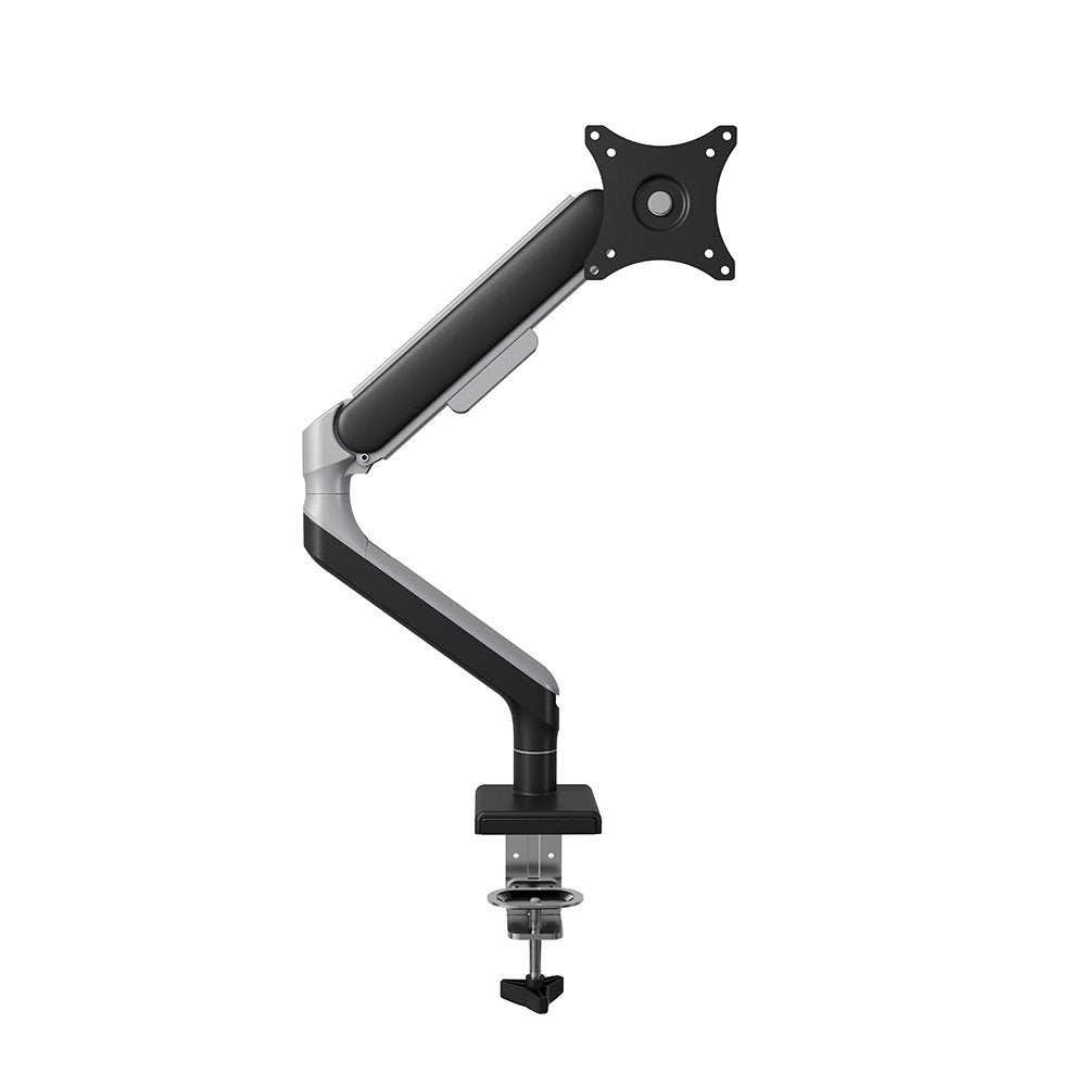 Braț monitor cu un singur arc pneumatic VGSOLID, pentru ecrane de 17–32″, VESA 75×75 / 100×100, înclinare ±45° și rotație 360° – Negru