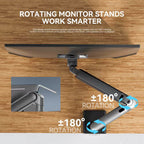 Braț monitor cu un singur arc pneumatic VGSOLID, pentru ecrane de 17–32″, VESA 75×75 / 100×100, înclinare ±45° și rotație 360° – Negru
