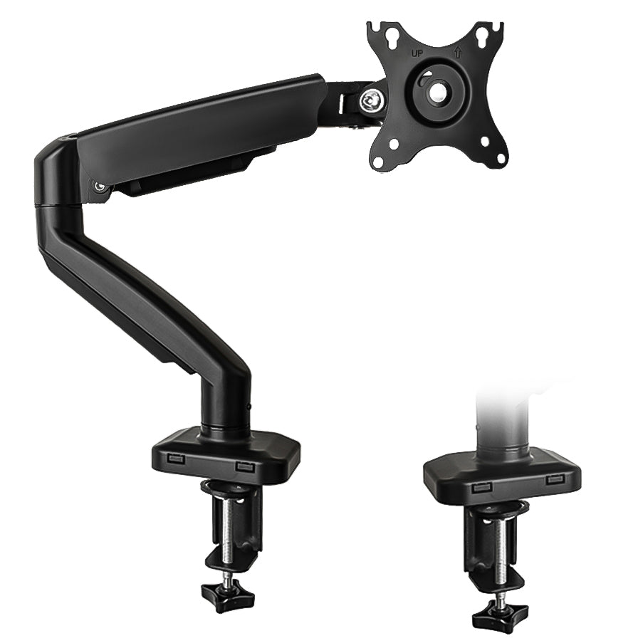 Braț pentru monitor VGSOLID GC45 Premium cu arc pe gaz – montaj ajustabil pe birou de 27"–45", VESA 75x75/100x100, 2–17 kg, înclinare ±45°, rotație 360°