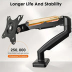 Braț monitor cu un singur arc pneumatic VGSOLID, pentru ecrane de 17–32″, VESA 75×75 / 100×100, înclinare ±45° și rotație 360° – Negru