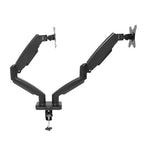 Suport de birou cu montare duală VGSOLID GC24 cu brațe cu arc de gaz, pentru ecrane de 17–32″, VESA 75×75 / 100×100, înclinare de 45° și rotație de 360° – Negru