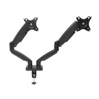 Suport de birou cu montare duală VGSOLID GC24 cu brațe cu arc de gaz, pentru ecrane de 17–32″, VESA 75×75 / 100×100, înclinare de 45° și rotație de 360° – Negru
