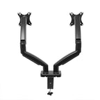 Suport de birou cu montare duală VGSOLID GC24 cu brațe cu arc de gaz, pentru ecrane de 17–32″, VESA 75×75 / 100×100, înclinare de 45° și rotație de 360° – Negru