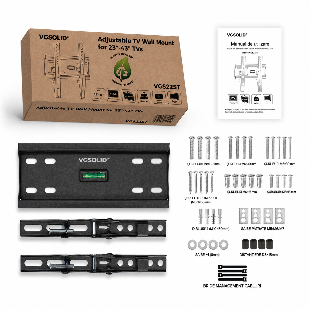 VGSOLID 22ST Pro – Heavy Duty Slim Tilt TV Wall Mount for 13″–43″ Screens
